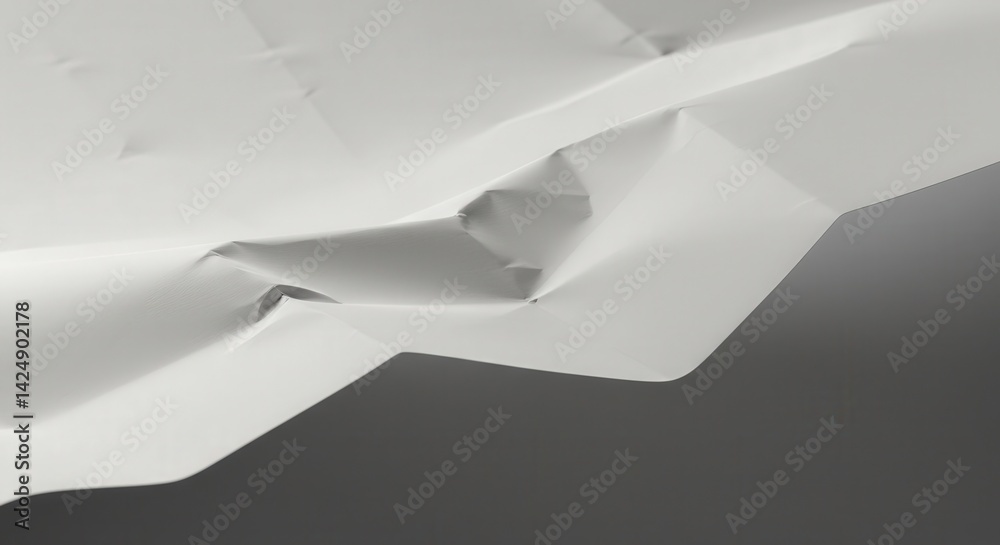 Poster Abstract crumpled white paper surface creating shadows and light