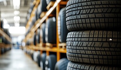 Close-up of stacked tires in a warehouse. (1)