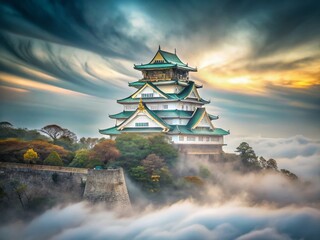 Naklejka premium Osaka Castle Misty Morning - Japanese Landmark Long Exposure Photography