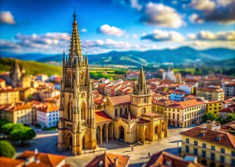 Obraz premium Oviedo Cathedral, Spain: Charming Tilt-Shift View of Historic Architecture