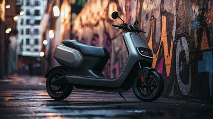 Modern Electric Scooter in Urban Alley with Graffiti