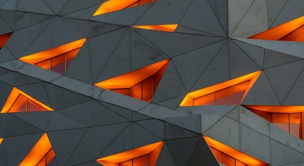 A close-up abstract view showcasing modern aluminum ventilated triangles adorning a building facade.

