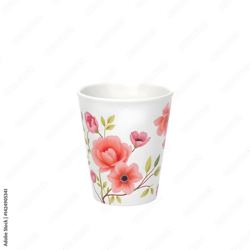 Poster 3d printed cup with delicate floral patterns. a modern design showcases creative technology. white b