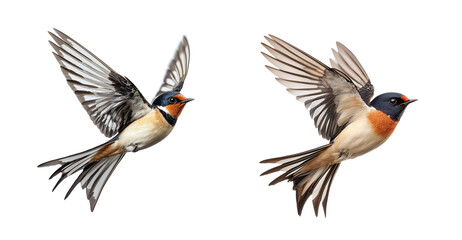 Obraz premium Two Swallows in Flight with Detailed Wings and Transparent Background