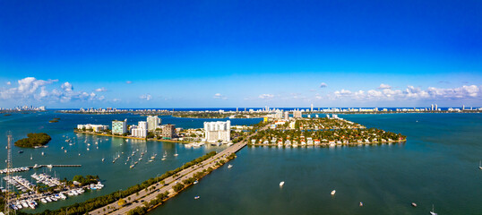 Aerial photo of Miami North Bay Village. Image shows 79th Street bridge and both residential homes...