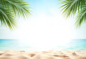 Fototapeta premium AI generated background from a sunny beach with palm leaves.