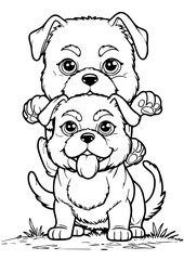 Fototapeta premium Cute Puppies Stacked Coloring Page – Adorable Cartoon Dogs Illustration for Kids Activities