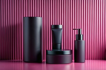 Obraz premium Pink Background Skincare Mockup: Cylindrical & Rectangular Product Display with Copy Space