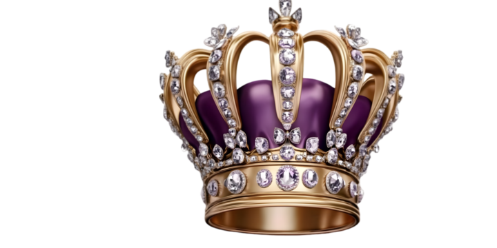 3D Rendered Gold Crown With Purple Interior And Sparkling Gemstones