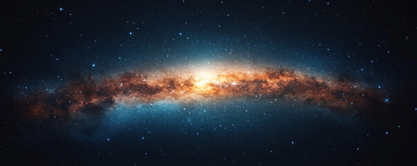 Obraz premium A galaxy with a bright yellow star in the middle. The galaxy is filled with stars and dust