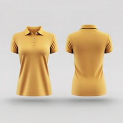 3D realistic rendering yellows polo women shirt, front and back view with same Hight of front and back view on a white background, fashion design elements, realistic mockup