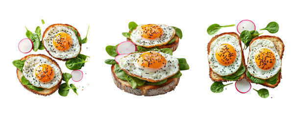 Delicious Breakfast Sandwiches with Fried Eggs and Fresh Spinach
