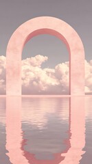 Fototapeta premium A serene arch structure reflecting on calm water under a cloudy sky.