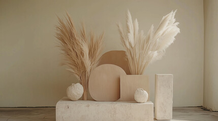 Delicate pampas grass in pastel tones, boho aesthetic with organic shapes - natural elegance and serene minimalism