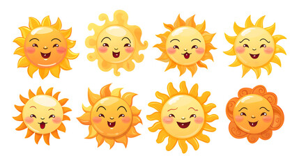 Fototapeta premium Cheerful Cartoon Sun with Cute Faces for Kids' Designs and Projects