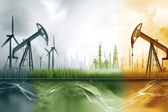 Conceptual Representation of Green Energy and Petroleum Coexistence Highlighting Future Possibilities in a Split-Screen Design