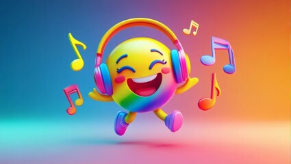 Emoji Listening to Music with Headphones and Musical Notes