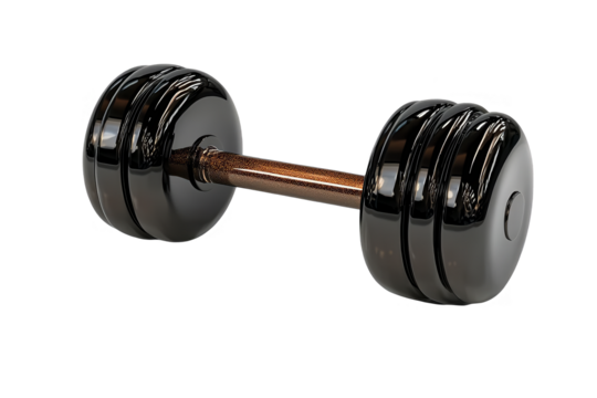 3D Render Glossy Black Dumbbell Isolated on Transparent Background