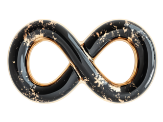 3D Rendered Infinity Symbol with Glossy Black and Gold Details on Isolated Transparent Background