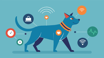 Take the guesswork out of your pets exercise regimen with a smart activity monitor that gives you realtime updates on their movement and rest.. Vector illustration