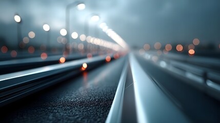 Fototapeta premium A modern highway with futuristic solar-powered infrastructure in an urban setting.