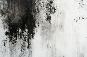 Abstract black and white paint splatter texture.
