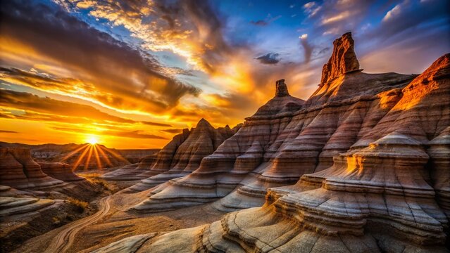 Silhouette of Sediment Layers Undergoing Lithification, Geological Process, Rock Formation
