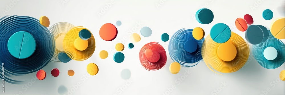 Aufkleber Bright Minimal Pills and Icons in Circular Motion Symbolize Health and Wellness in a Dynamic and Colorful Arrangement