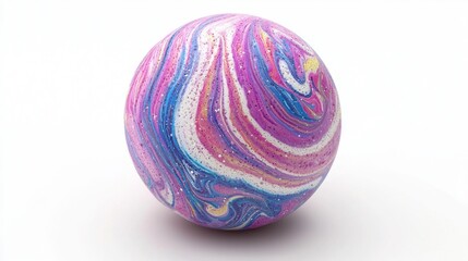 Colorful abstract sphere, swirling marbled design in pink, purple, blue, and white.