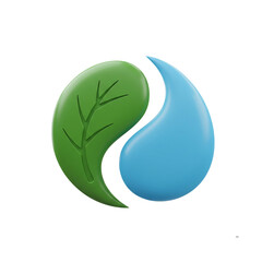 Naklejka premium 3D Yin Yang with Sprout and Water Droplet Harmony Nature Ecology Balance Duality World Equilibrium Environmental Care