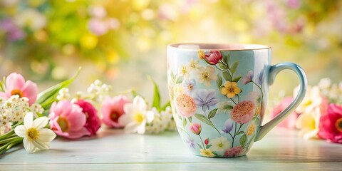 Spring Blooming Flowers Mug Design, Pastel Colors, Ceramic Coffee Cup,  Floral Theme