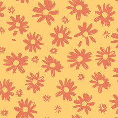 Hand-Drawn Floral Seamless Pattern for Textile Print for Fabric, Daisy Flower Design