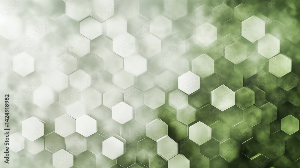 Poster dynamic abstract green hexagonal patterns digital art modern design textured background close-up vis