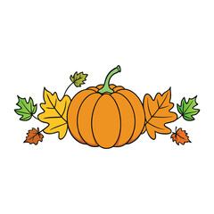 A vibrant autumn harvest border featuring pumpkins surrounded by colorful fall leaves, capturing the essence of the season with rich oranges, reds, and yellows. Perfect for festive decor!