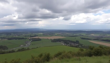Naklejka premium Panoramic vista of the Scottish Borders under a dynamic cloudscape formation