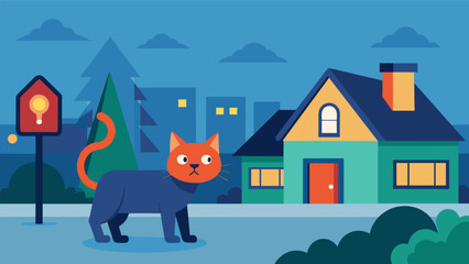 In a quiet suburban neighborhood a pet cat goes missing and an emergency alert is sent to all nearby residents urging them to keep an eye out for the. Vector illustration