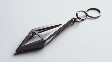 Modern, geometric, metal key chain, diamond shape,  minimalist design.