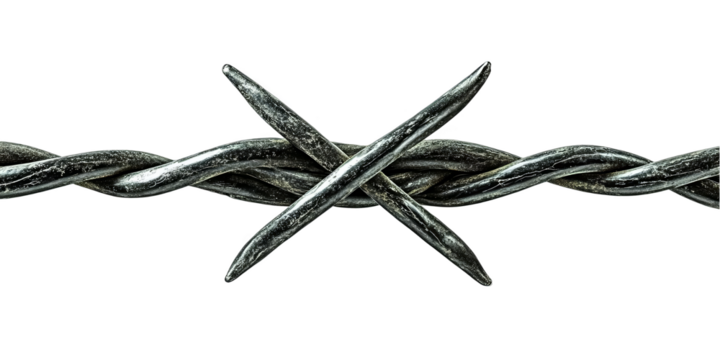 Abstract Illustration of Barbed Wire Crossing with Metallic Texture on Black Background
