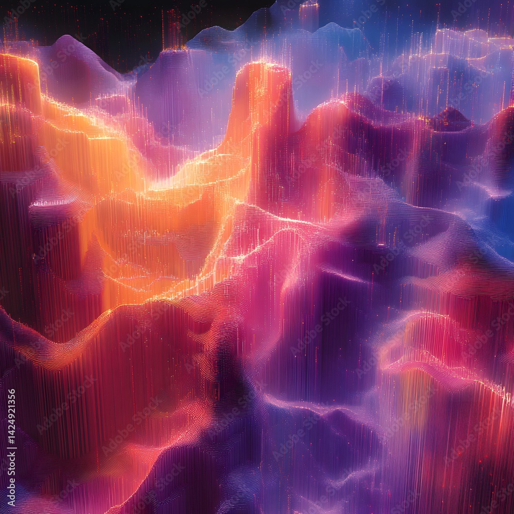 Poster digital art depicting an abstract landscape with vibrant colors and dynamic textures. a futuristic a