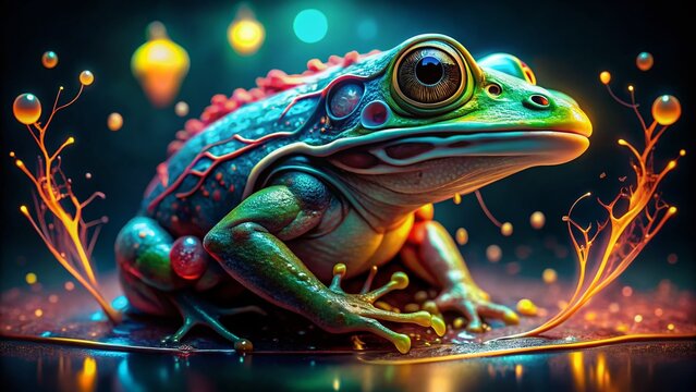 Surreal Frog Dissection: Biomorphic Anatomy in Vibrant Hues