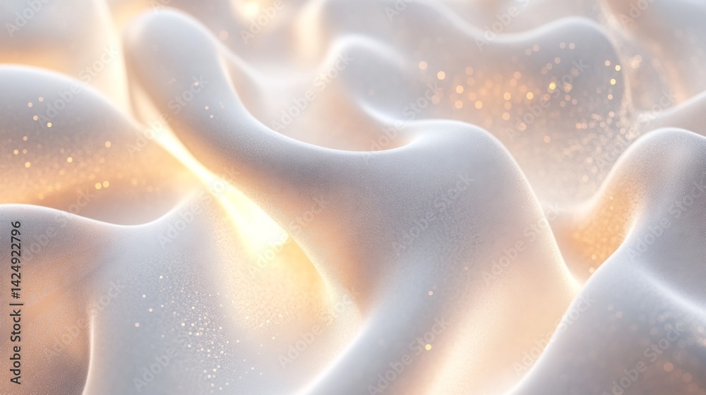 Poster dynamic flowing abstract design digital space 3d render soft textures close-up view light and shadow