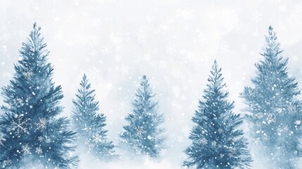 Fototapeta premium Snowy winter landscape with evergreen trees nature scene serene environment peaceful viewpoint seasonal concept