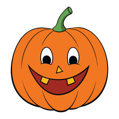 A single Halloween pumpkin with a wide, cheerful grin, glowing from within. Its carved smile brings a playful, spooky charm to the dark October night.
