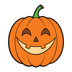 A single Halloween pumpkin with a wide, cheerful grin, glowing from within. Its carved smile brings a playful, spooky charm to the dark October night.