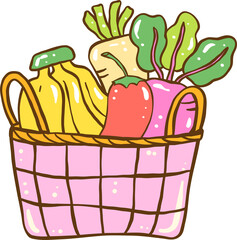 Colorful Hand Drawn Vegetable and Fruit Basket, pastel farmer market