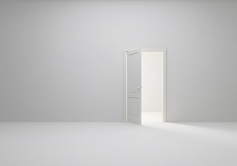 Open doorway illuminated brightly in white minimalist space