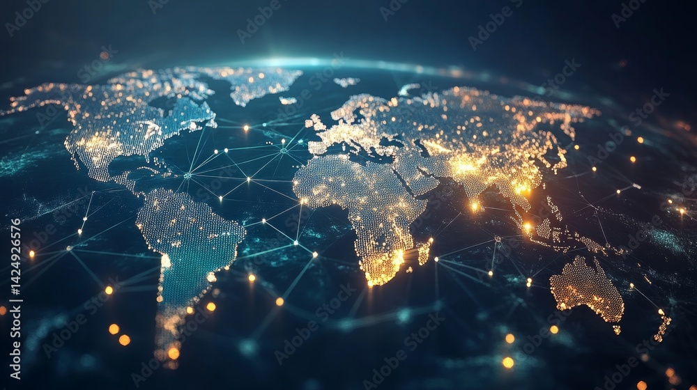 Poster global connectivity map digital visualization data network technology environment aerial view inform