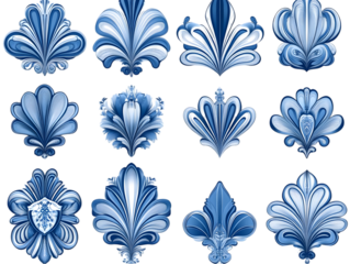 Blue Floral Leaf Ornament Illustration On Transparent Background