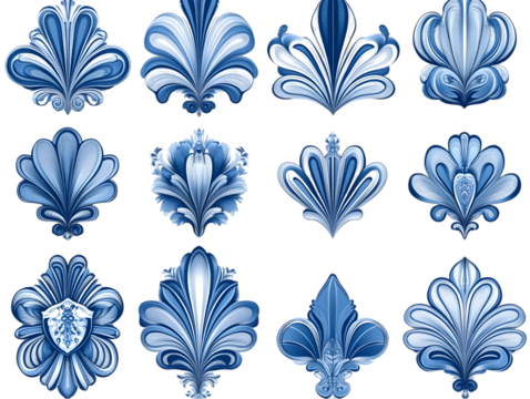 Blue Floral Leaf Ornament Illustration On Transparent Background - Powered by Adobe