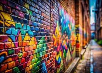 Fototapeta premium Vibrant Graffiti Wall Art, Urban Street Art, Detailed Texture, High Depth of Field Stock Photo